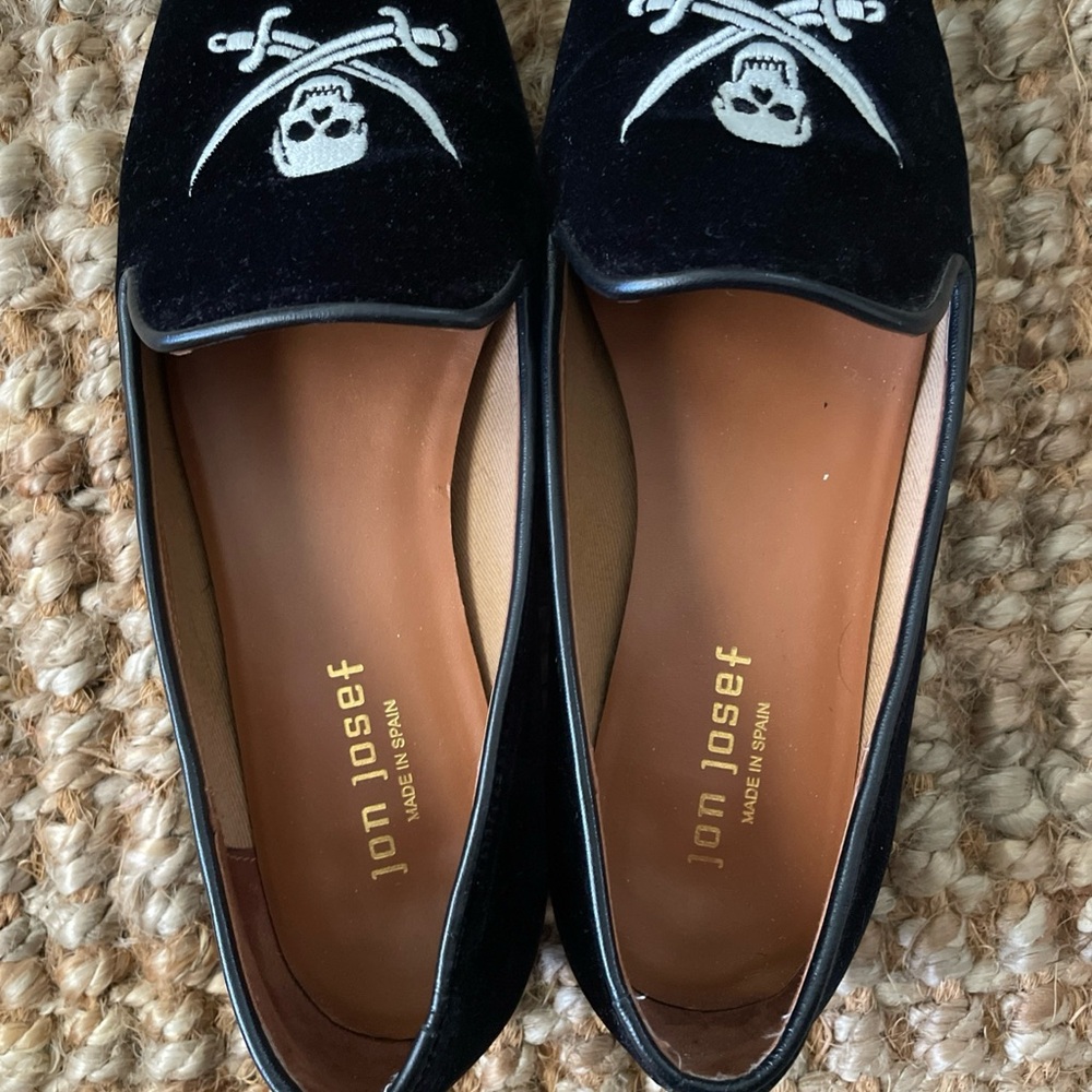 Jon Josef Black Skull Embroidered Loafers